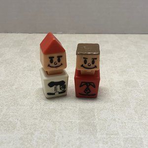 Vintage 1970's Playschool McDonald's Square Head Little People Lot Of 2
